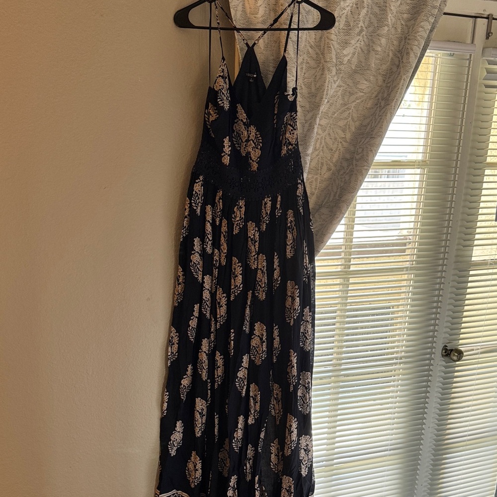 Navy Maxi Dress with Cream Print